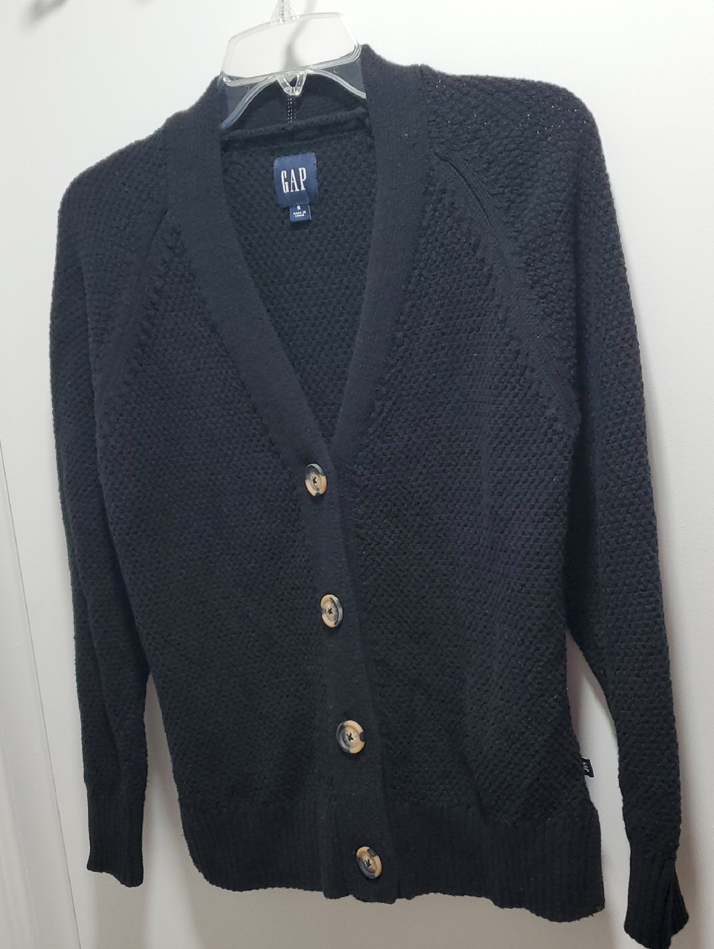GAP Black Textured V-Neck Button Cardigan Size Small Women